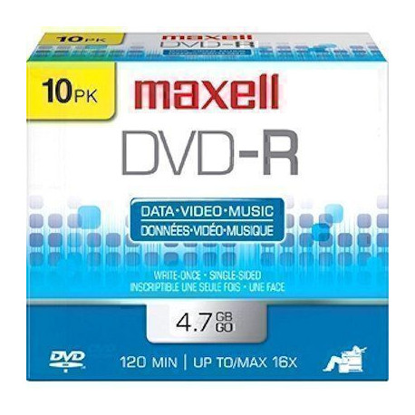 Maxell - Lot de 10 DVD-R - 4.7 Go (120 minutes) 16x - Boîtier étroit